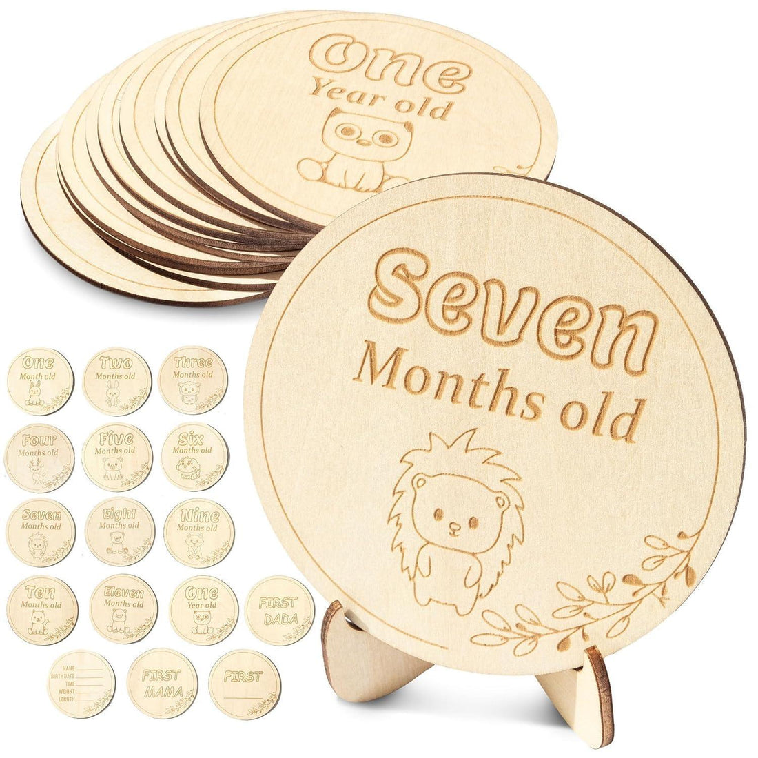 Haoser wooden baby milestone cards, 16 pc newborn photo prop set