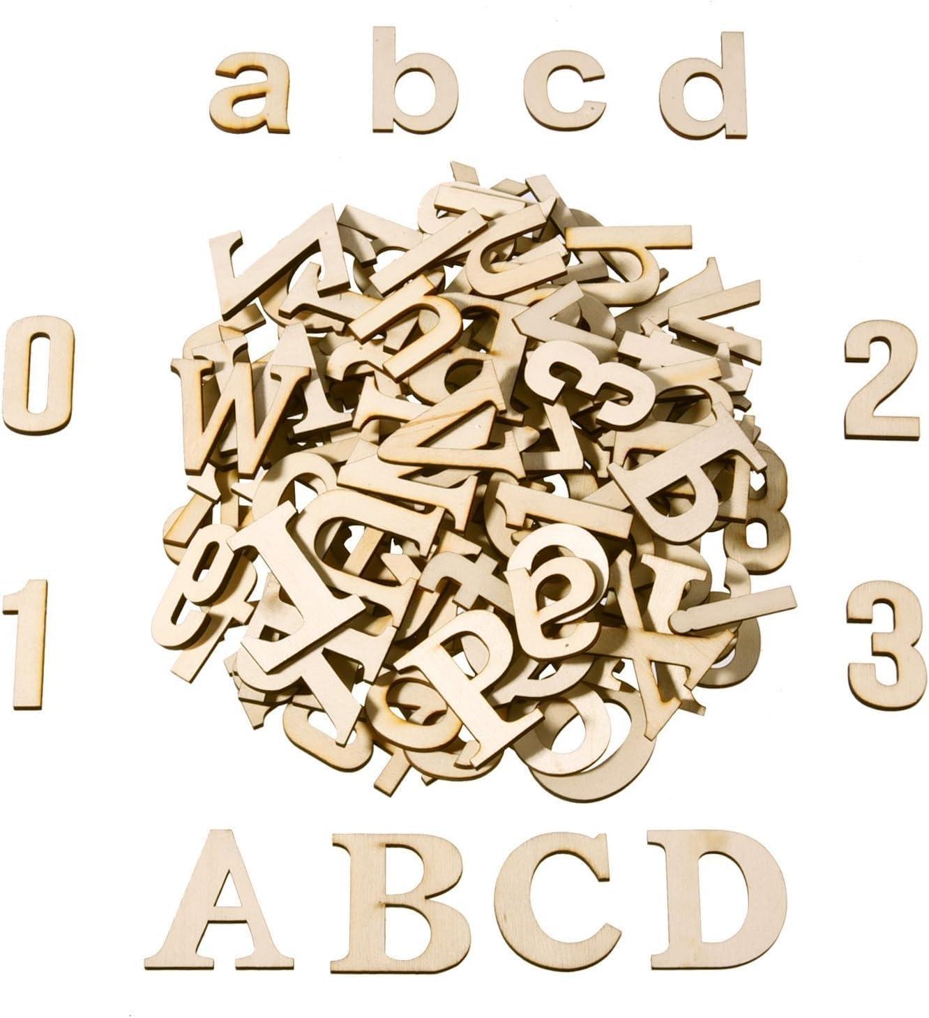 Haoser 124 Pieces Totally Wooden Capital Letter Wood Lower Case Letters Wooden Numbers for Arts Crafts DIY Decoration Displays|Blank Unfinished Wooden Letters for Crafts - Haoser
