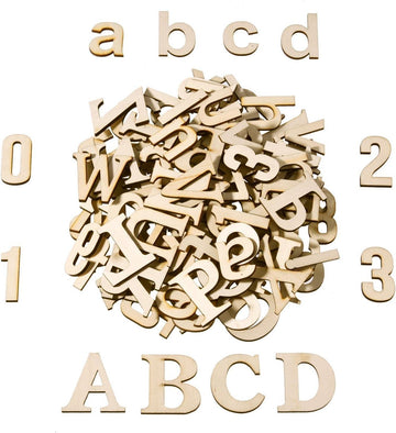 Haoser 124 Pieces Totally Wooden Capital Letter Wood Lower Case Letters Wooden Numbers for Arts Crafts DIY Decoration Displays|Blank Unfinished Wooden Letters for Crafts - Haoser