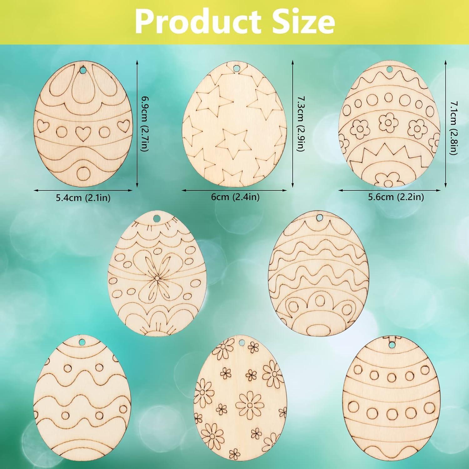 Haoser 16 PCS Easter Wooden Hanging Ornaments Unfinished Wood Slices Eggs Easter Crafts for Kids DIY Easter Decorations Party Supplies Decor - Haoser
