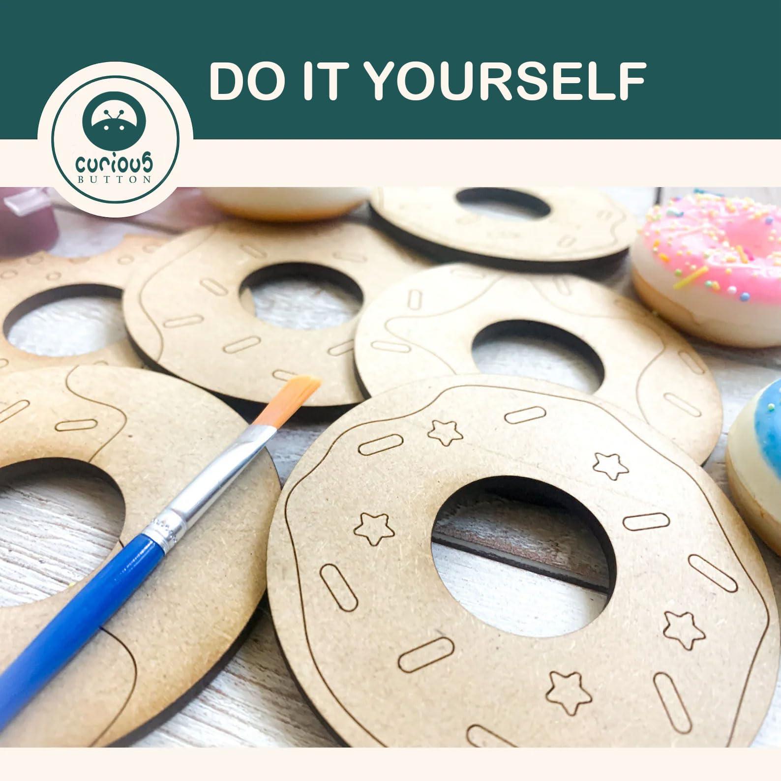 Curious Button Donuts Wood DIY Crafts Cutouts Wooden Donuts Shaped Hanging Ornaments with Hole| Painting kit for Kids|Art and Craft Kit for Kids|Best for Return Gift Items - Haoser