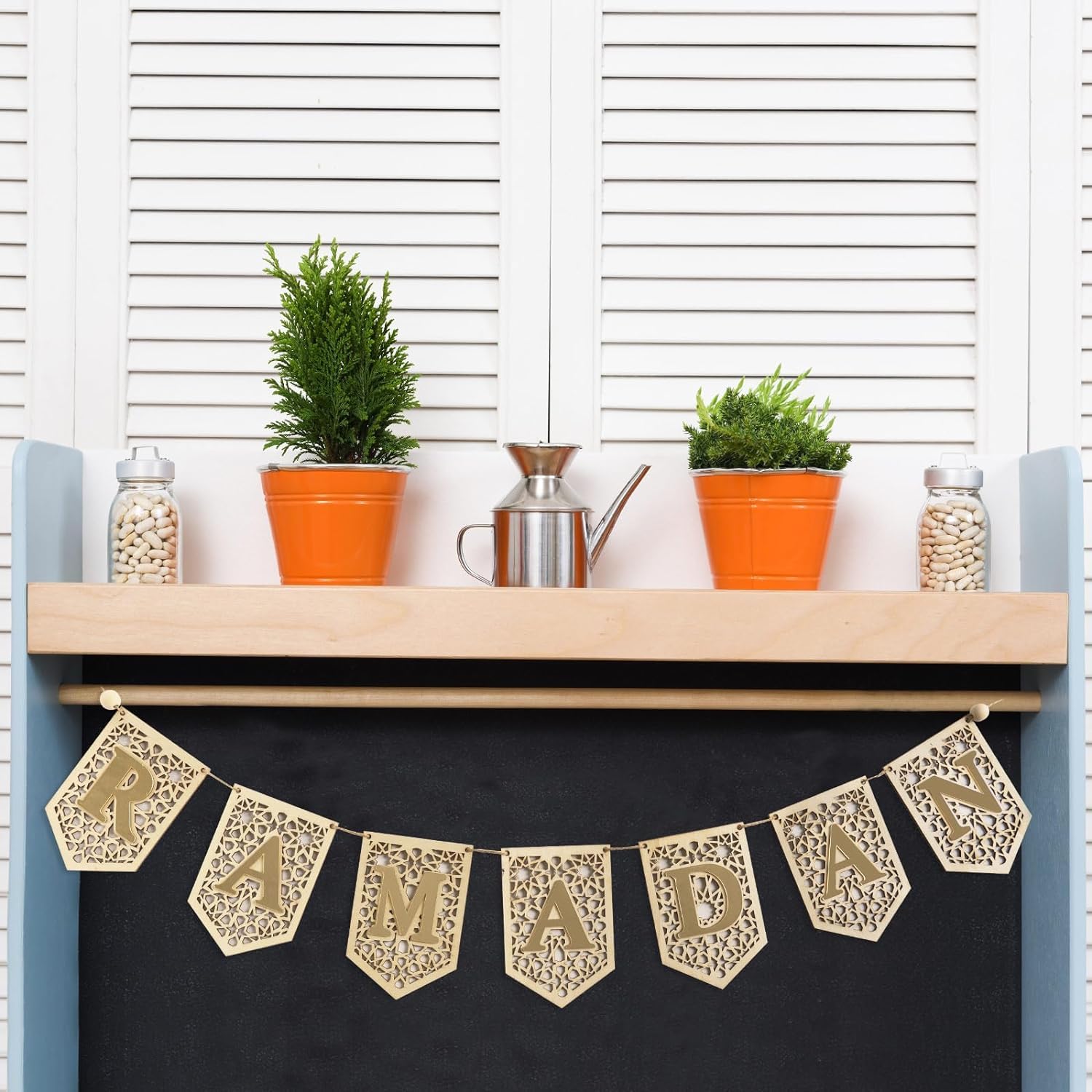 Haoser Ramadan Mubarak Banner Decorations for Home 2024 Black Eid Wooden Sign Ramadan Kareem Wood Garland Islamic Muslim Mosque Door Fireplace Hanging Decor Ramadan Gifts(Only Mubarak Banner)