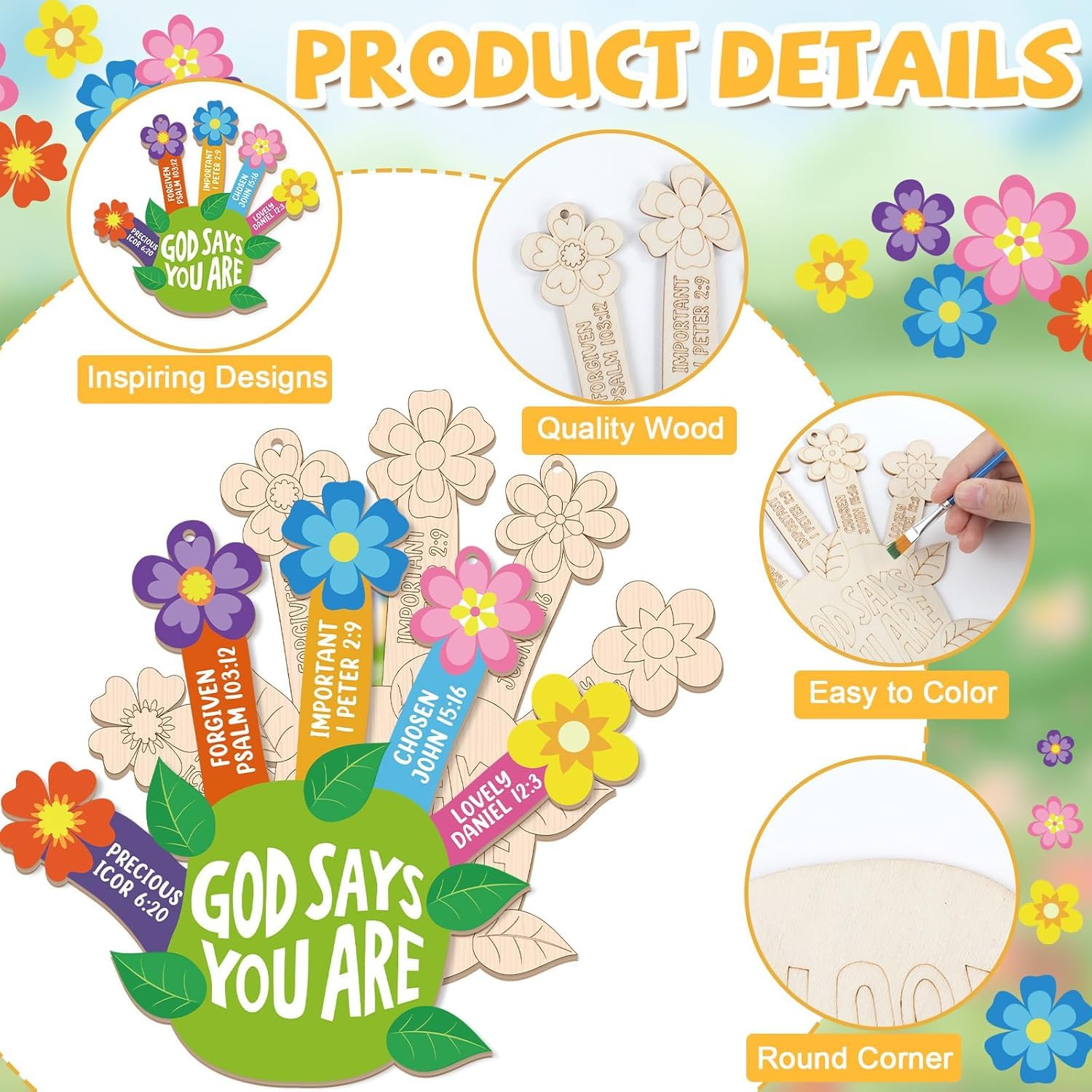 Set of 12 Sunday School Craft Kit “God Says You are” Handprint Flower DIY