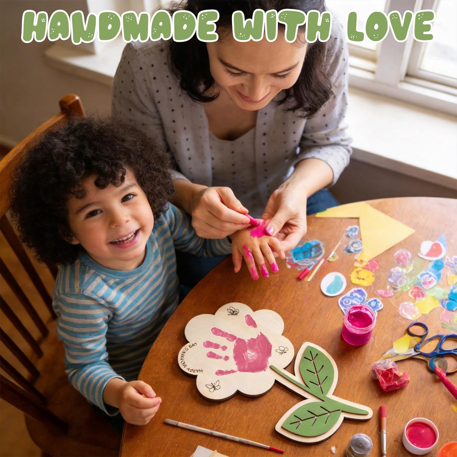 DIY Mothers Day Handprint Wooden Flower Craft for Kids | Rose Bouquet Keepsake