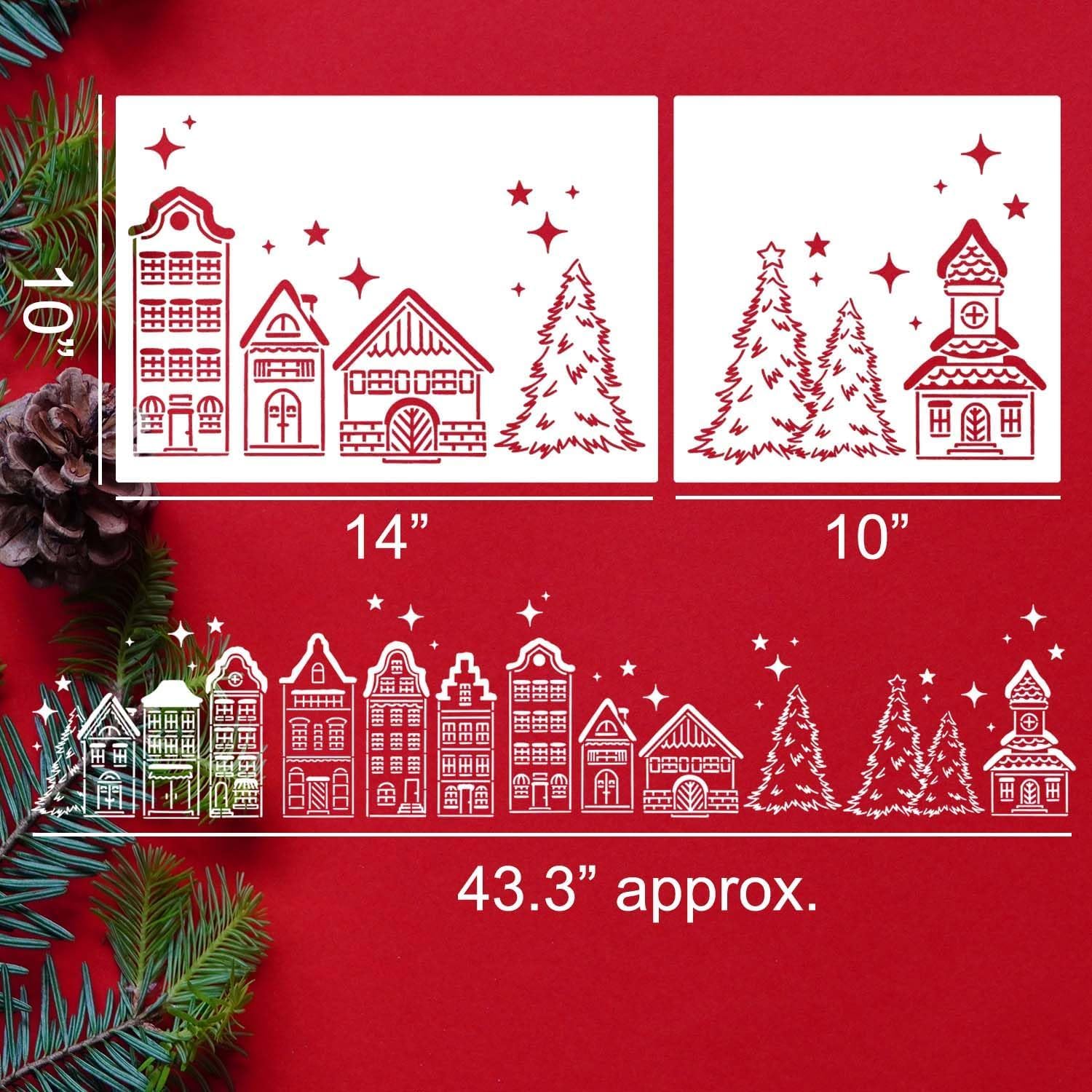 4 Pcs Christmas Window Stencils | Large Reusable Xmas Village House
