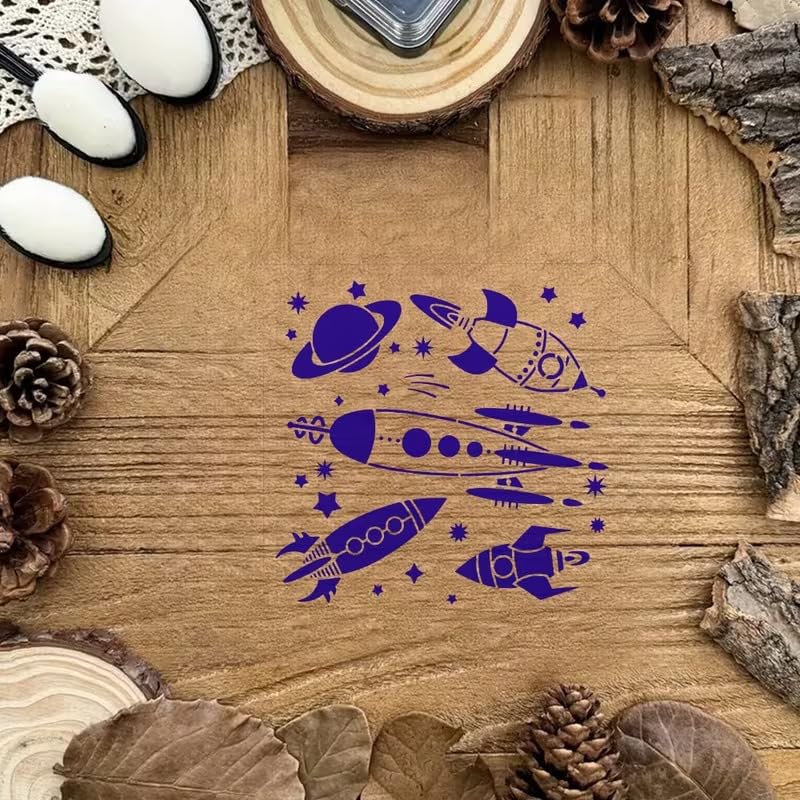 Rocket Space Painting Stencil | Reusable Craft Stencil | Rocket, Planet & Stars Template for Wall Painting