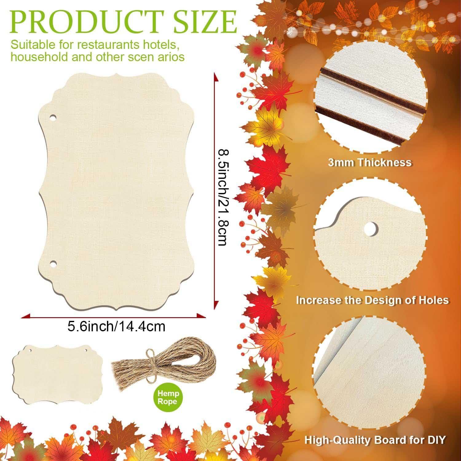 Curious Button 5 Pieces Unfinished Wooden Tags Style Hanging Ornament for DIY Home Decoration, MDF Cutouts, Perfect Wooden Cutouts for Home Decor, Charming Wooden Hanging Ornaments (8.5x5.6IN) - Haoser