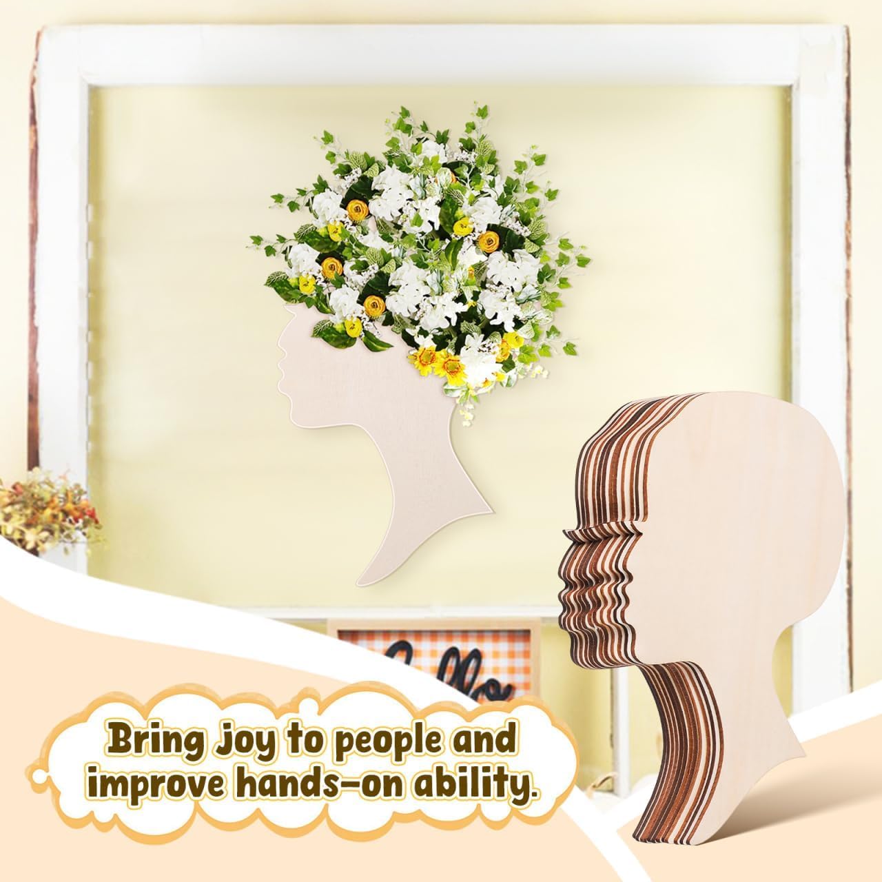 12 Pcs African Woman Face Silhouette Wooden Cutouts for DIY Craft