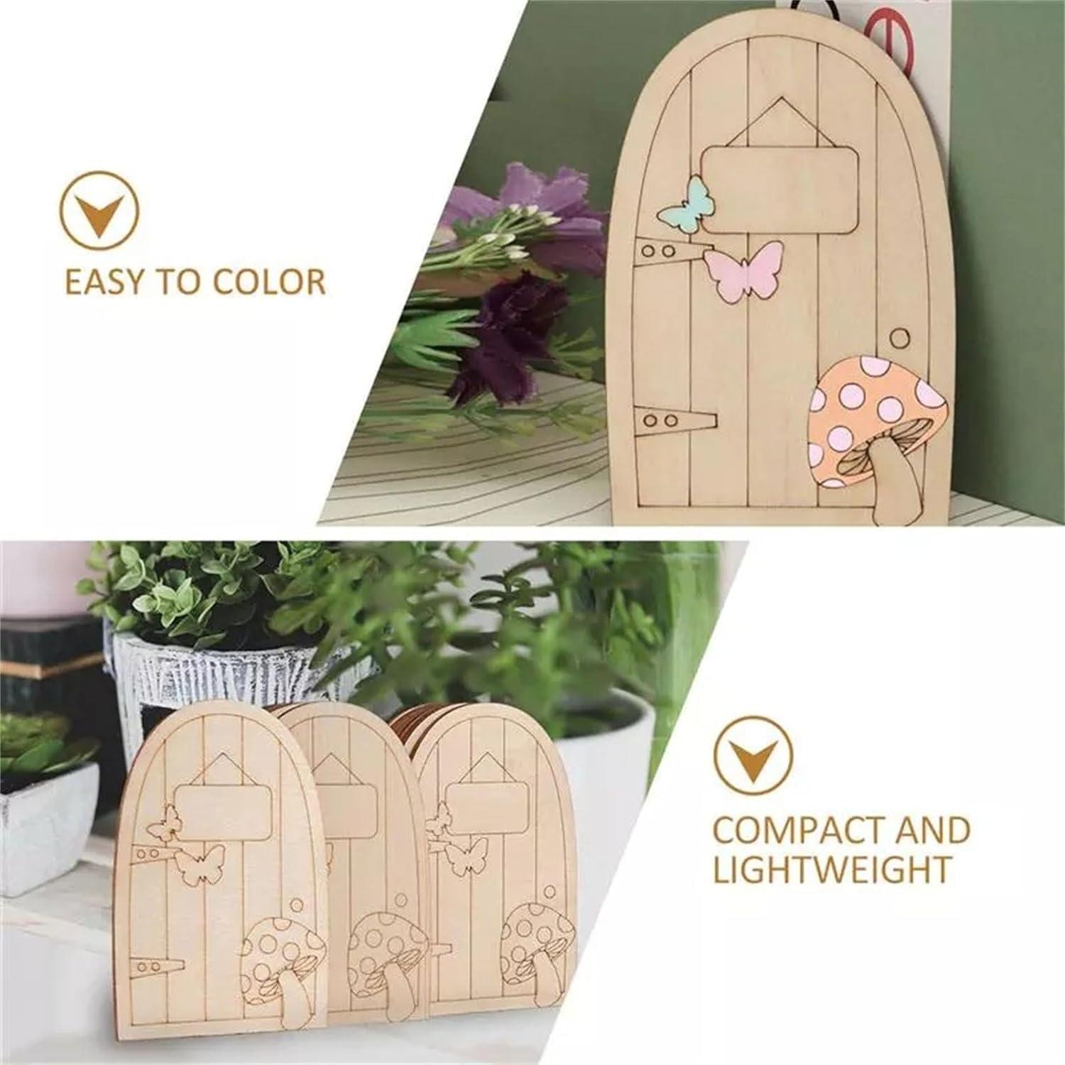 Haoser 10 Pcs Garden Miniature Decoration Miniature Figurines for Crafts unpainted Fairy House Door Miniature elf Door Fairy Garden House Dollhouse Ornament Doors and Windows Blank Wood (Design 1) - Haoser