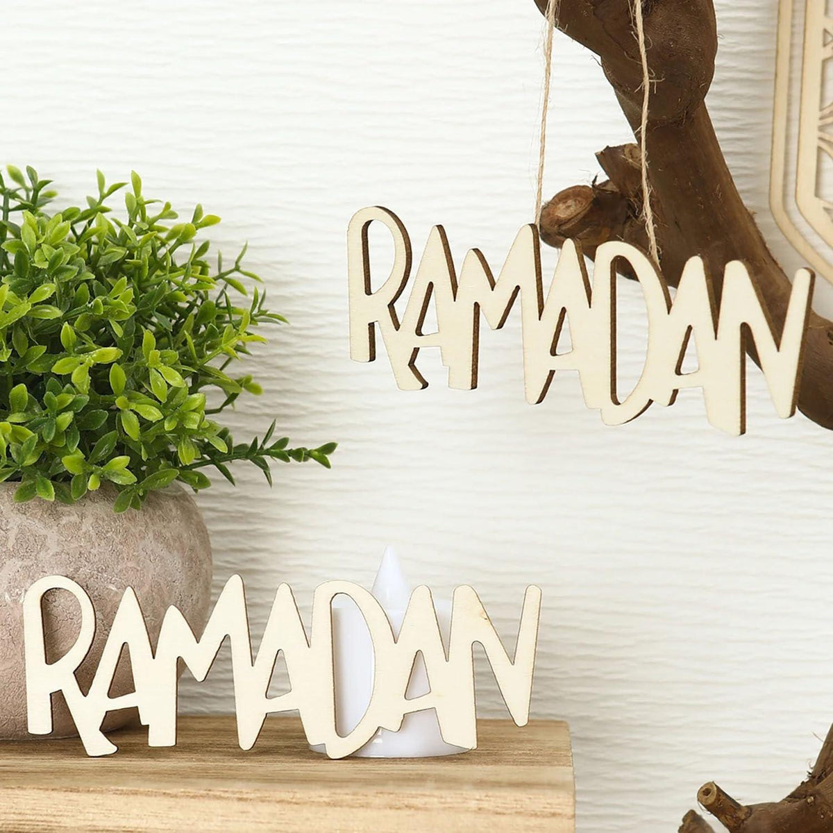 Haoser Set of 10 Eid Special Wooden Pendants, Islamic Festival Decorations, Crescent Moon and Star Design, Handcrafted Eid Mubarak Gifts, Wooden Eid Ornaments, Ramadan and Eid Home Decor - Haoser