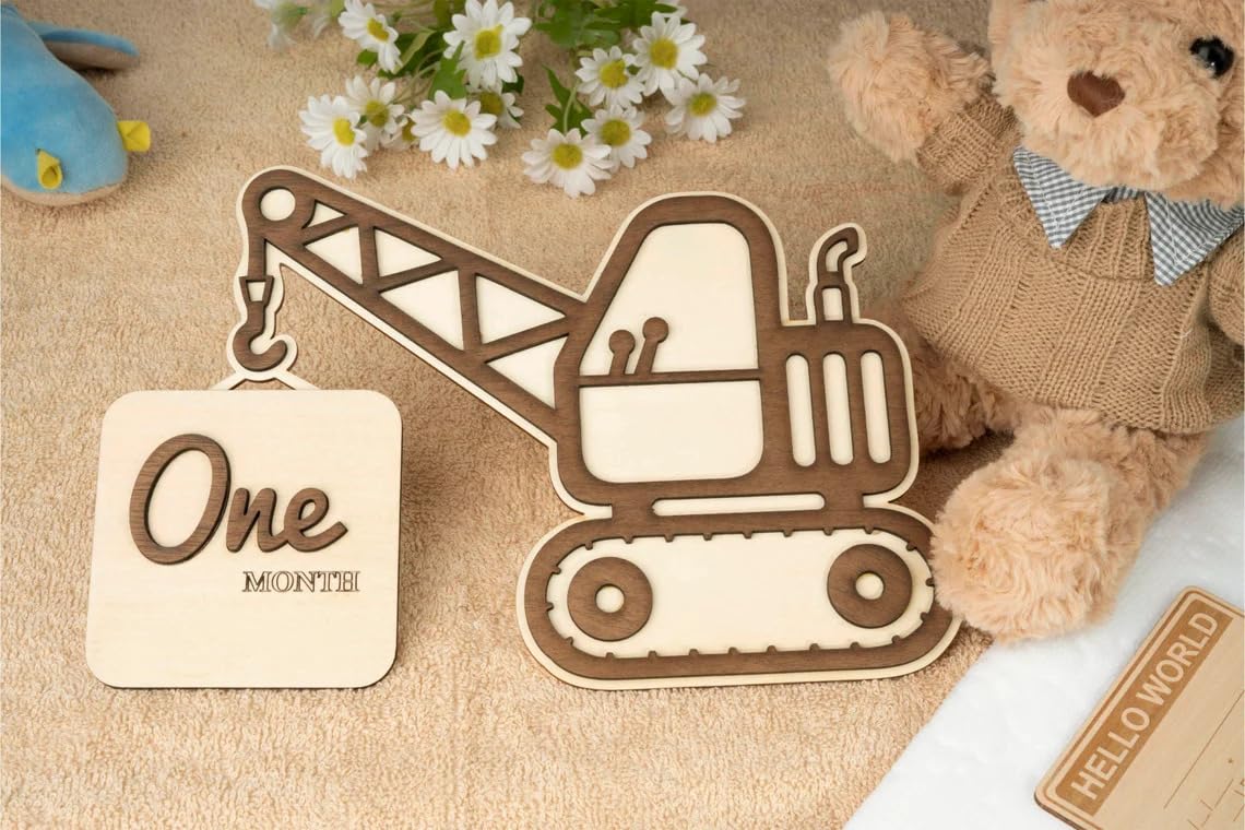 Set 1 Wooden Baby Monthly Milestone Crane Sign Set – Wooden Monthly Photo