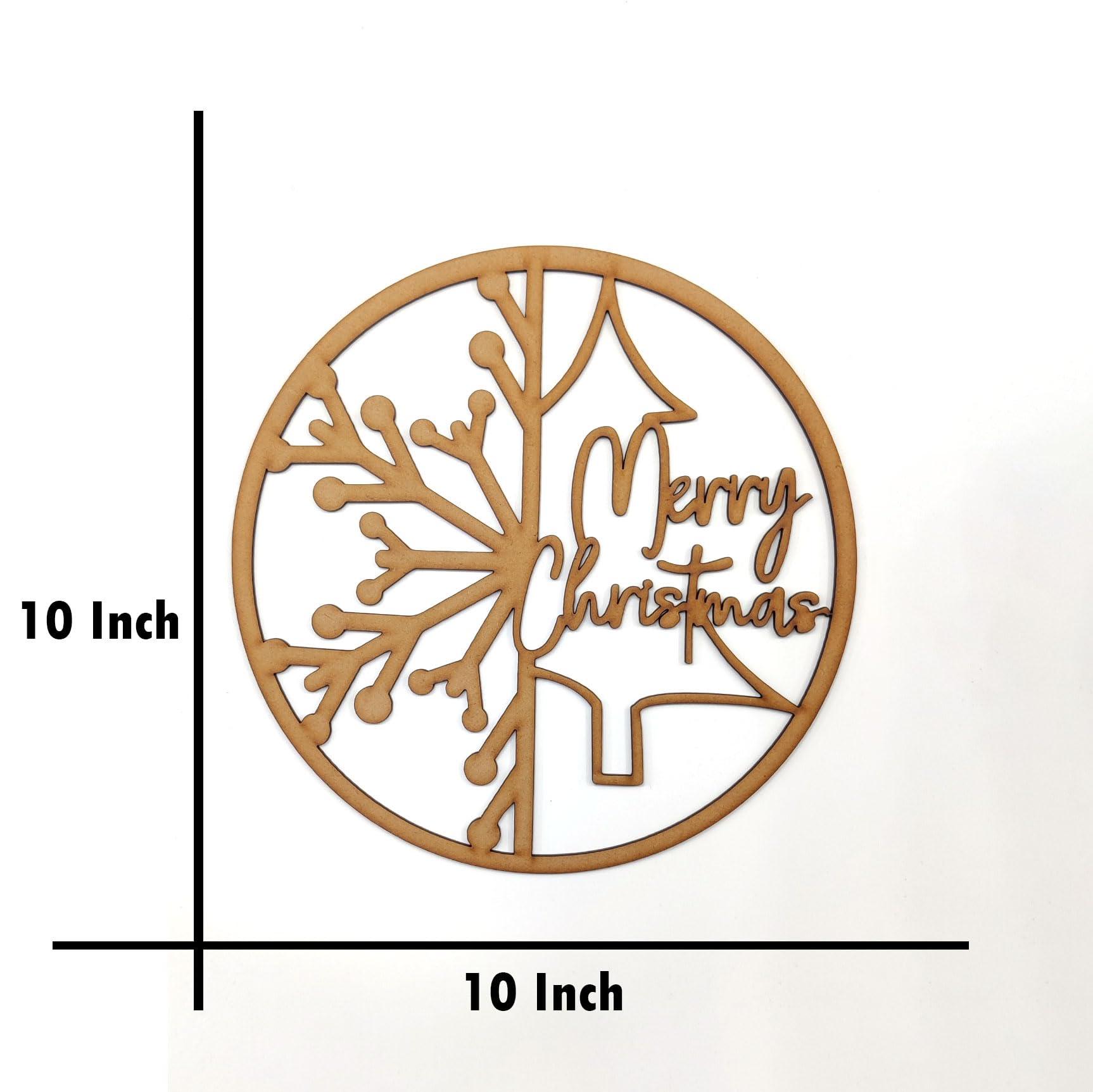 Haoser Christmas Wreath for Front Door,Unfinished Wooden Hanging Ornaments for Christmas Decorations Items,Merry Christmas Door Hanging and Christmas Decorations Items (10 Inches) - Haoser