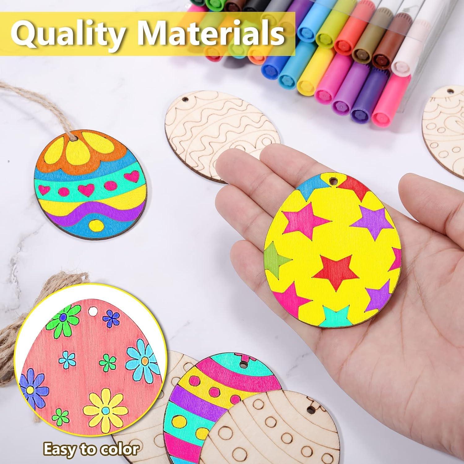 Haoser 16 PCS Easter Wooden Hanging Ornaments Unfinished Wood Slices Eggs Easter Crafts for Kids DIY Easter Decorations Party Supplies Decor - Haoser