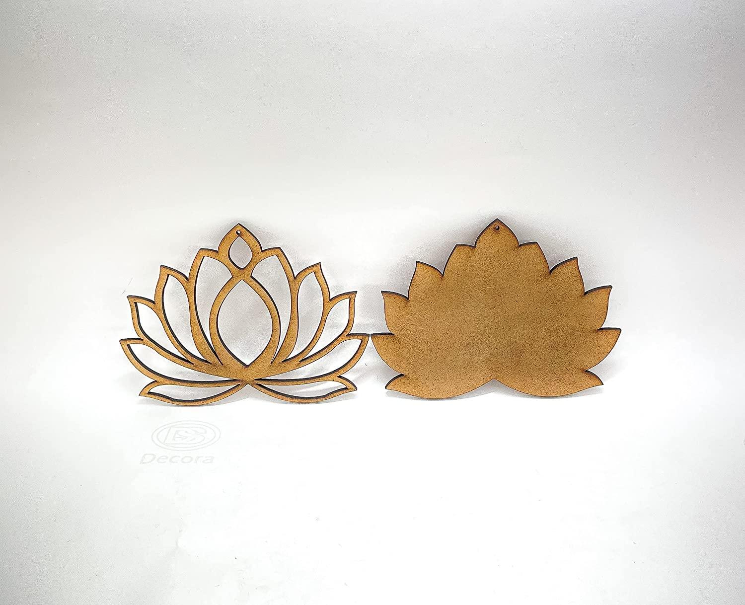 Haoser Wooden Lotus Cutout for Festival Decorations | Floor Decoration Reusable Rangoli for Puja Function (Pack of 5 Length: 4 in Width: 3 in) - Haoser