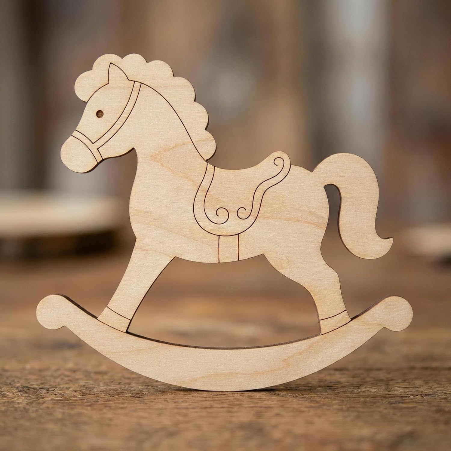 Set of 4 Wooden Rocking Horse Craft Blanks | 6 Inch Birch Plywood Cutouts
