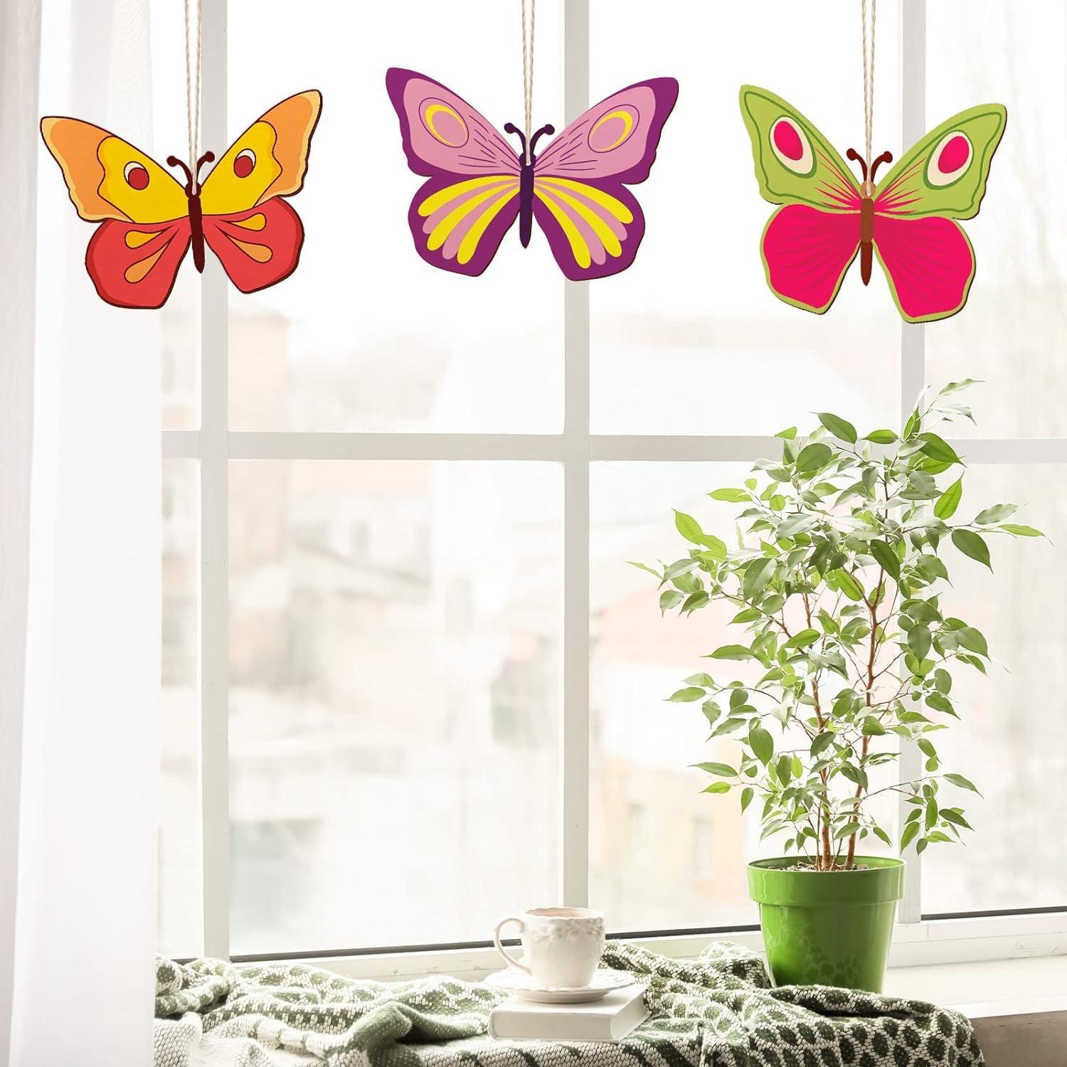 Curious Button 5 Pieces Unfinished Wooden 1Butterfly Style Hanging Ornament for DIY Home Decoration, MDF Cutouts, Perfect Wooden Cutouts for Home Decor, Charming Wooden Hanging Ornaments (4.92x7IN) - Haoser