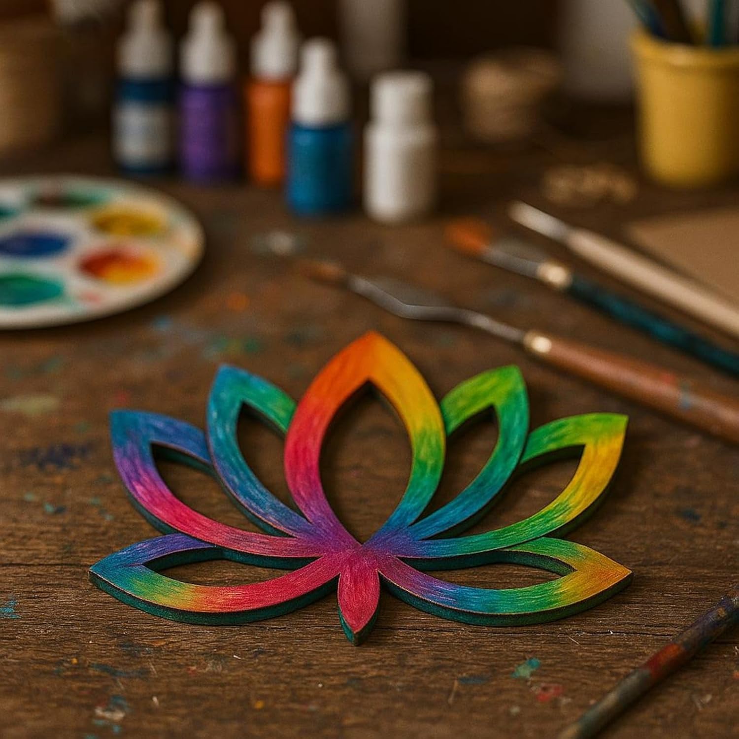 5 Pcs Lotus Flower Wooden Cutouts for DIY Craft | Unfinished Lotus Shape for Painting
