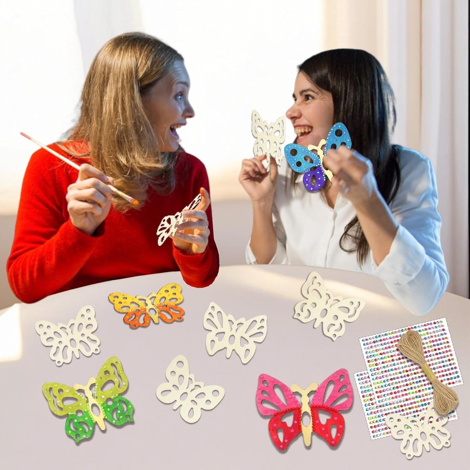 12 Pcs Wooden Butterfly Craft Kit | DIY Butterfly Wooden Cutouts with Hanging Rope | Kids Craft Kit for Painting