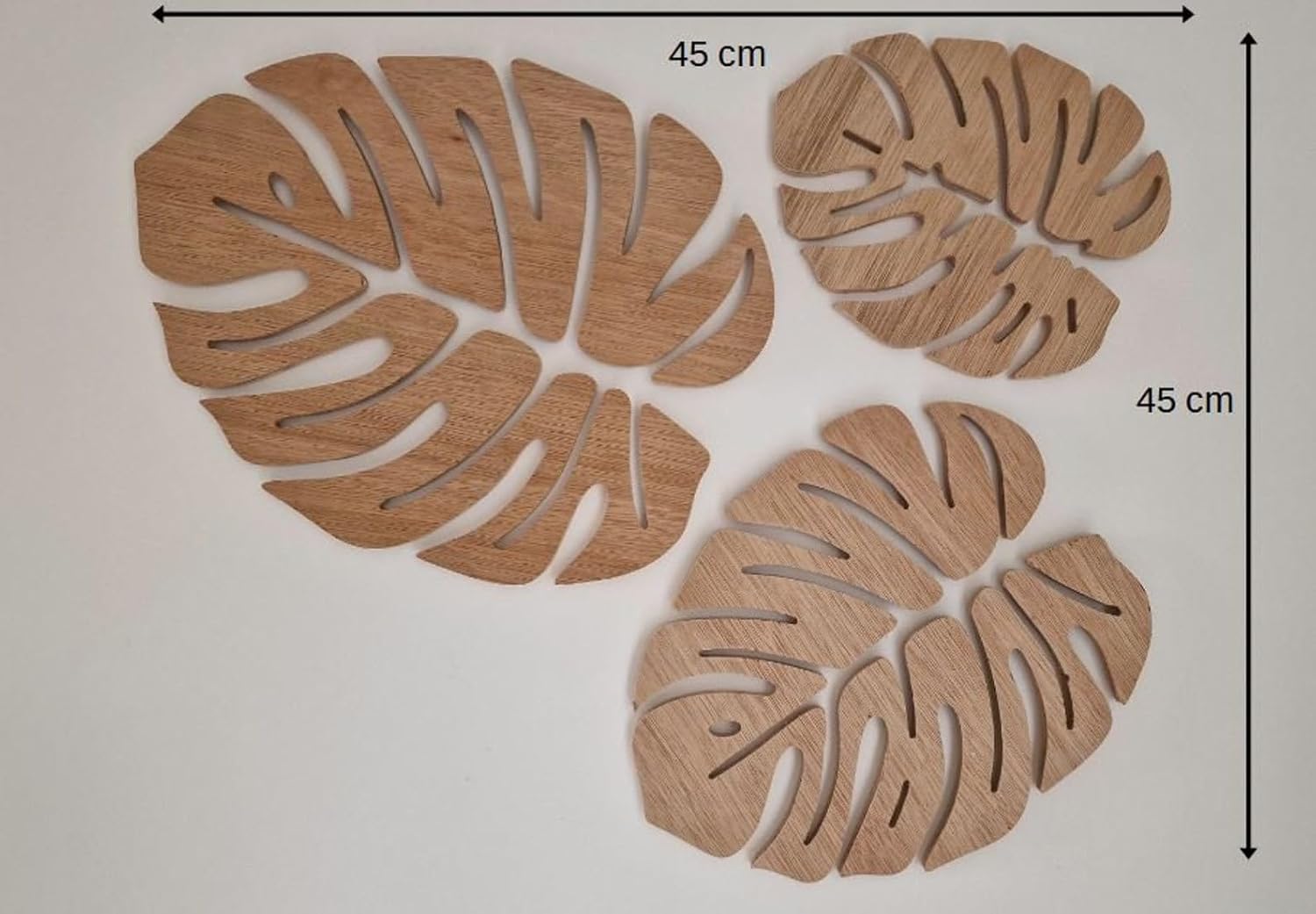 Set of 3 Monstera Leaf Wooden Wall Decor | Tropical Leaves Wall Art Panels for Living Room