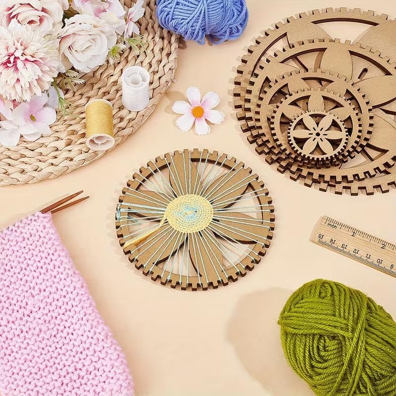 6 Pcs Pine MDF Knitting Loom Set – 2D Flat Weaving Tools in 6 Styles | Wooden Yarn Looms for DIY Crochet