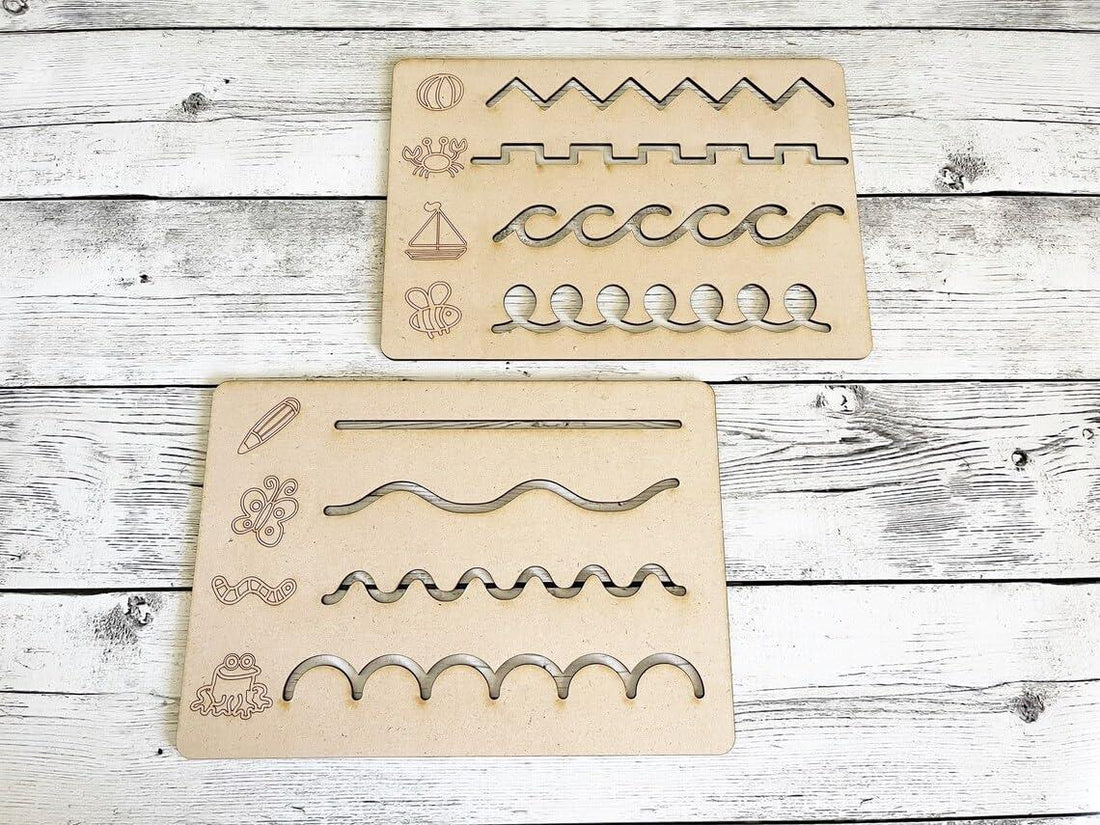 Haoser Wood Tracing Pencil Preschool Skill Board - Montessori Mat Stencil |Montessori Stencils|Montessori Educational Toys Pre-Writing Board Montessori Educational (Montessori Stencil 2 Boards) - Haoser
