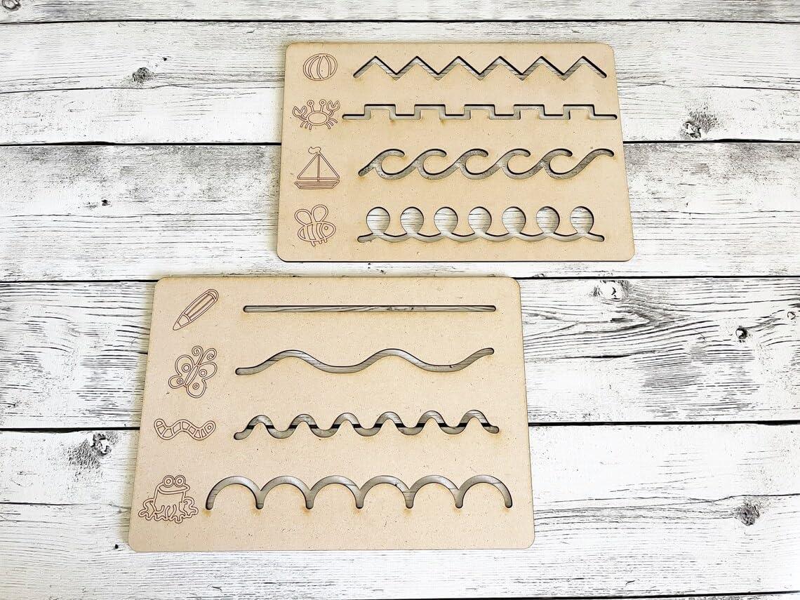 Haoser Wood Tracing Pencil Preschool Skill Board - Montessori Mat Stencil |Montessori Stencils|Montessori Educational Toys Pre-Writing Board Montessori Educational (Montessori Stencil 2 Boards) - Haoser