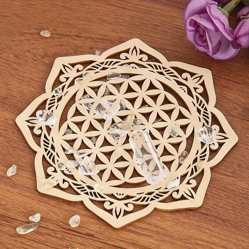Mandala Flower of Life Wooden Plaques | Hollow-Out MDF Wood Decorative Cards & Coasters | Unfinished DIY Craft