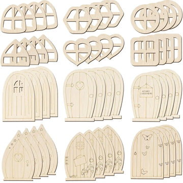 Haoser 48 Pcs Fairy Door Wooden Garden Doors Craft Mini Window Fairy House DIY Kit Unfinished Miniature Door Unpainted Fairy Window Accessories for Wall Home Party Decoration (Delicate Style) - Haoser