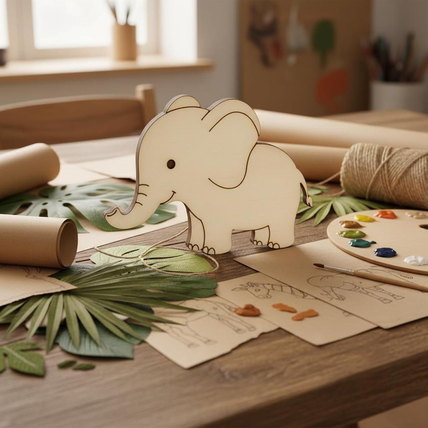 Set of 5 Wooden Elephant Cutouts | 4 Inch Unfinished Wood Animal Shapes | DIY Painting Craft for Kids