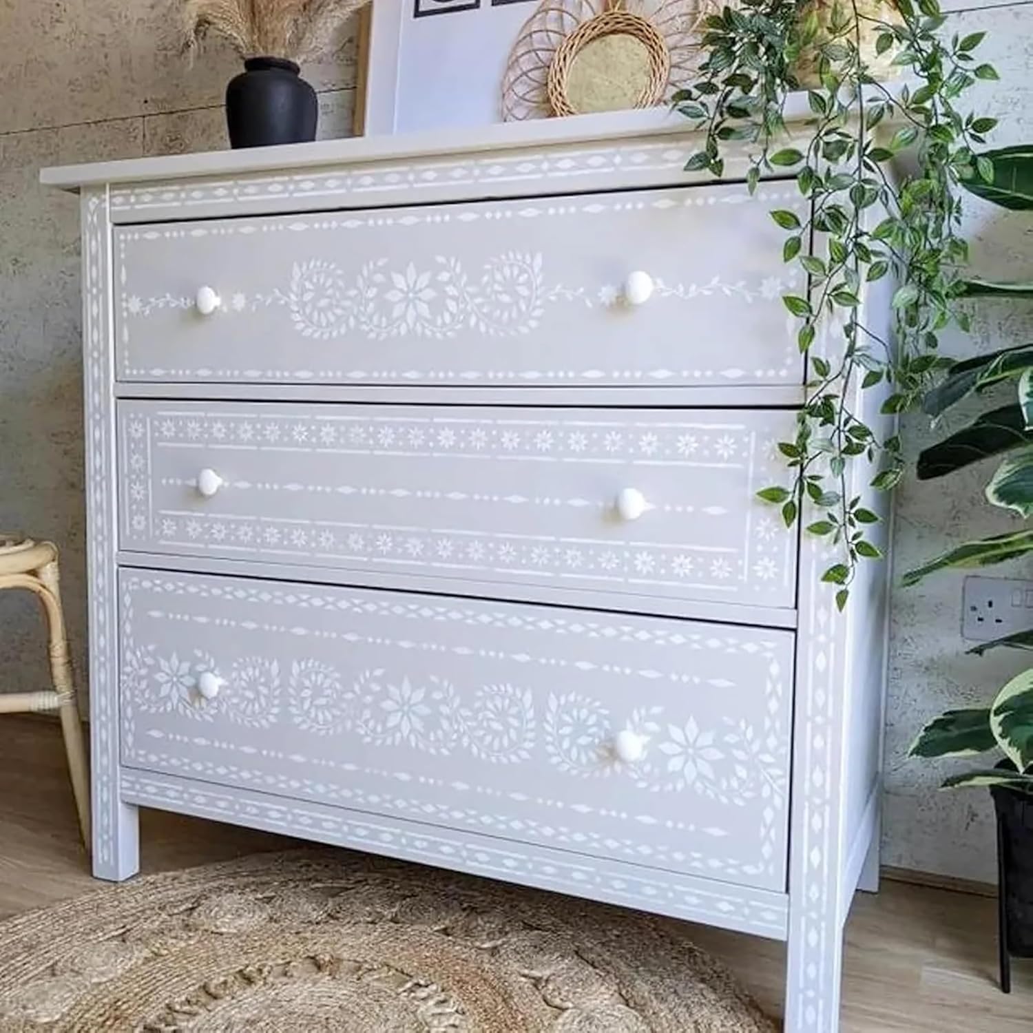 8 Pcs Border Stencils for Painting – Indian Inlay Reusable Plastic Stencil Templates for Wall, Table, Furniture