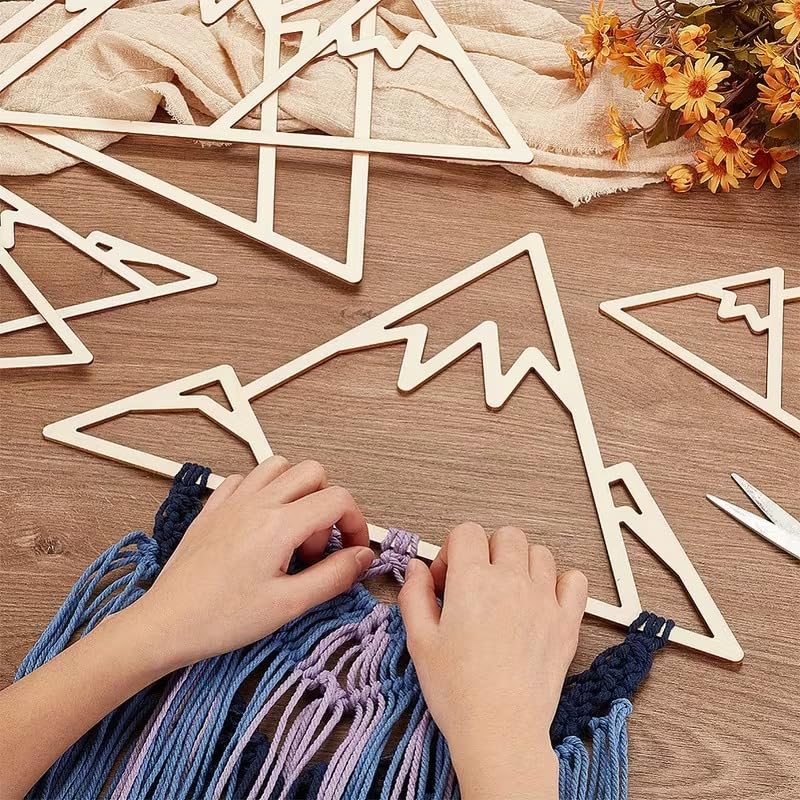 6 pcs Basswood Hex Mountain Frames with Tassels – DIY Macramé Crafting