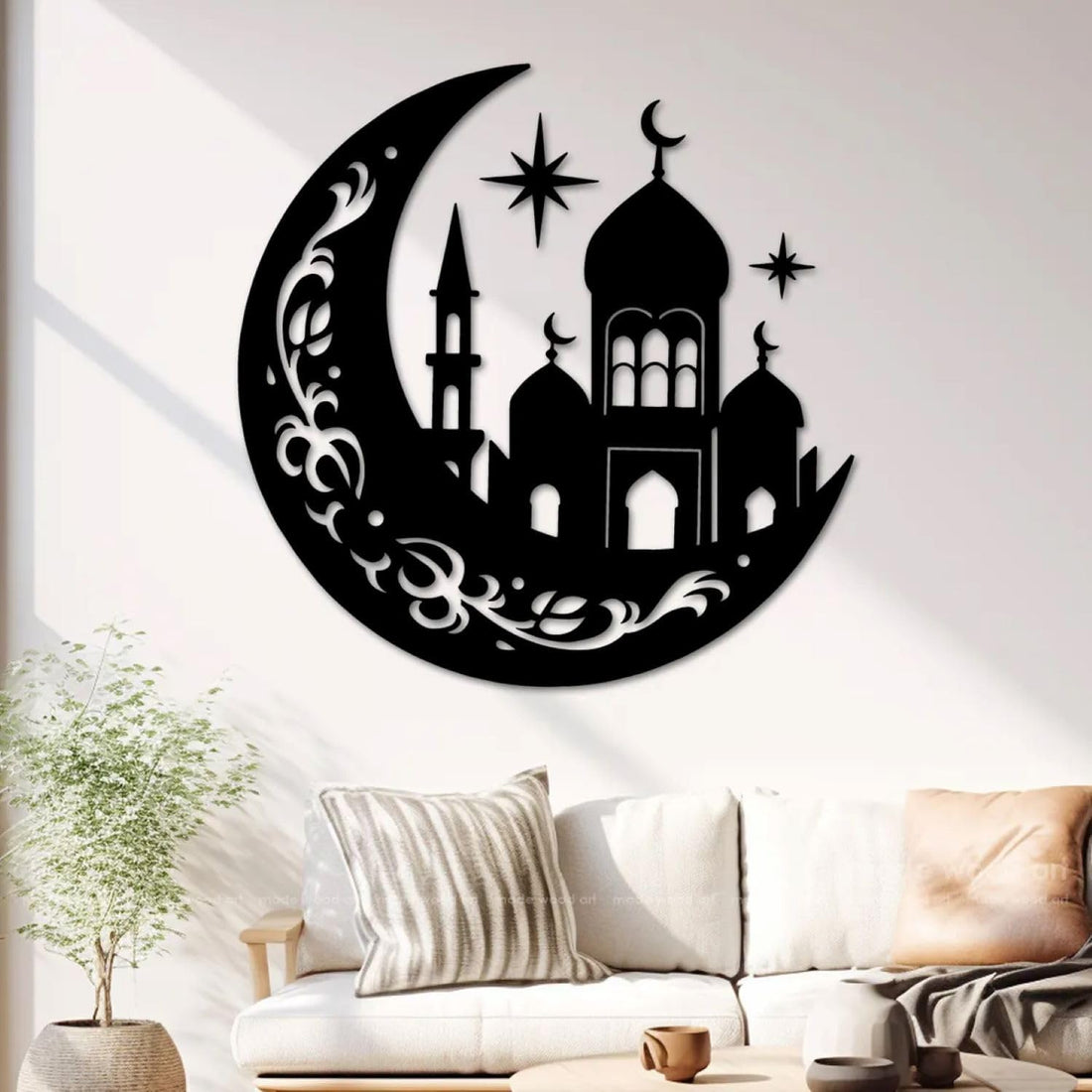 Islamic Wall Art Wooden Crescent Moon Mosque Design | Ramadan Eid Mubarak Home Decor
