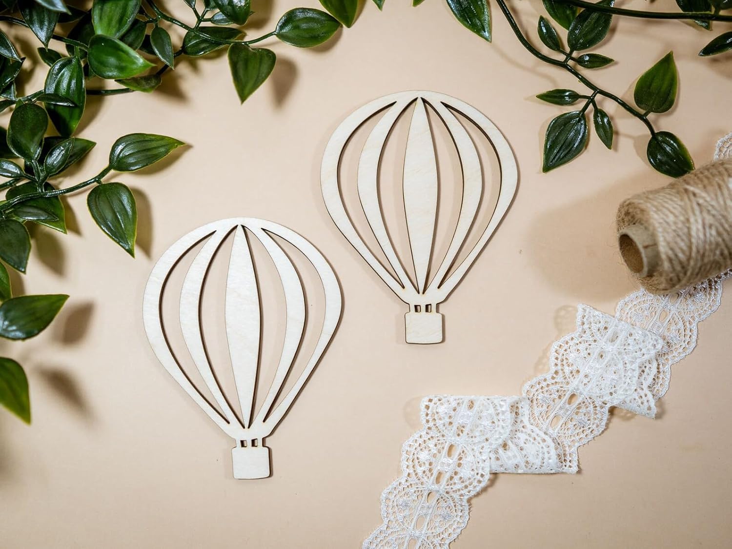 2 Pcs Wooden Hot Air Balloon Cutouts for DIY Craft | Unfinished Balloon Shape for Painting