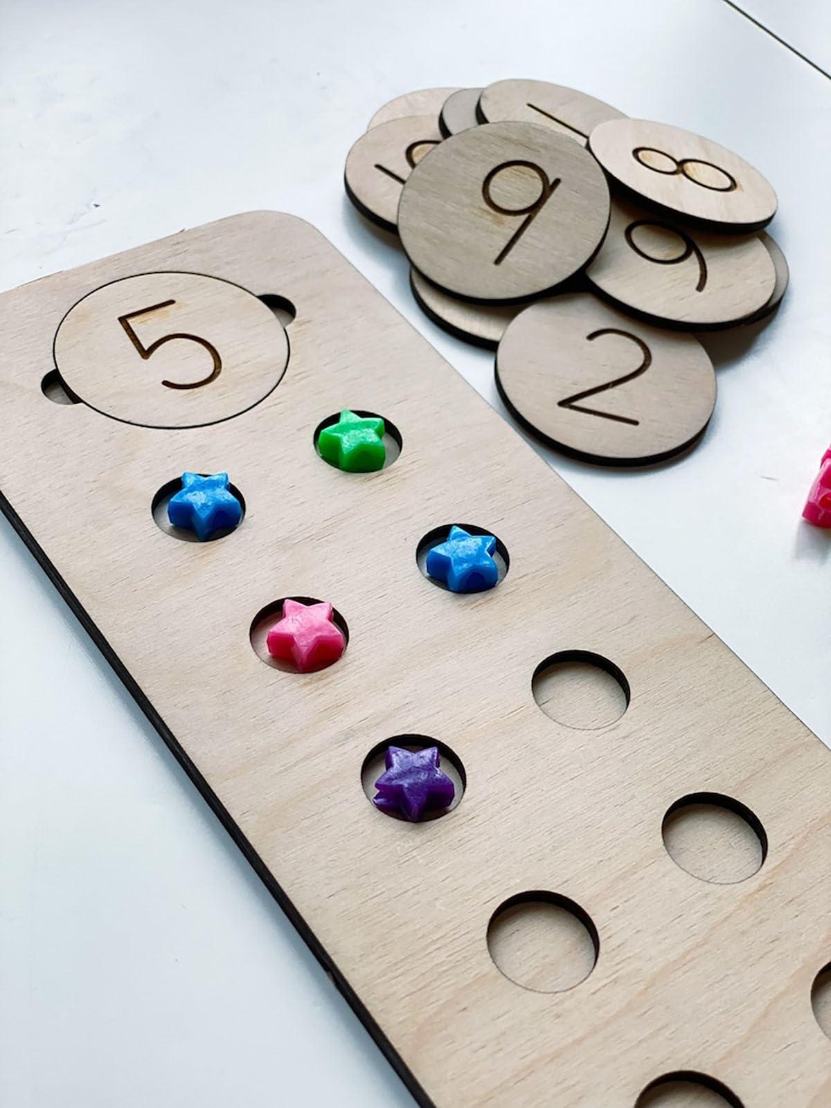 Curious Button Educational Board Games Wooden 1-10 Math Number Courting Board Toy for Kids, Unfinished Wooden Learning Counting Activity Toy for Kids Education - Haoser