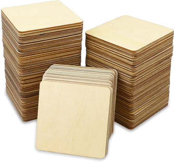 Haoser Wood Squares for Crafts, Unfinished Wooden Square Cutouts,Unfinished Round Square Wood Slices Board for Resin Art, Mandala Art, Pyrography, Painting, MDF Square Board - Haoser