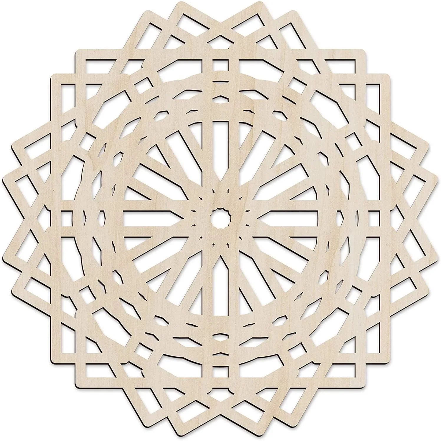 Haoser Mandala Wooden Wall Art, Traditional Star Ornament Polygonal Details, Birch Wood Plywood Rustic Wall Art Accent for Hallway Bedroom Living Room Cafes and Offices (Mandala Design-10_30CM) - Haoser