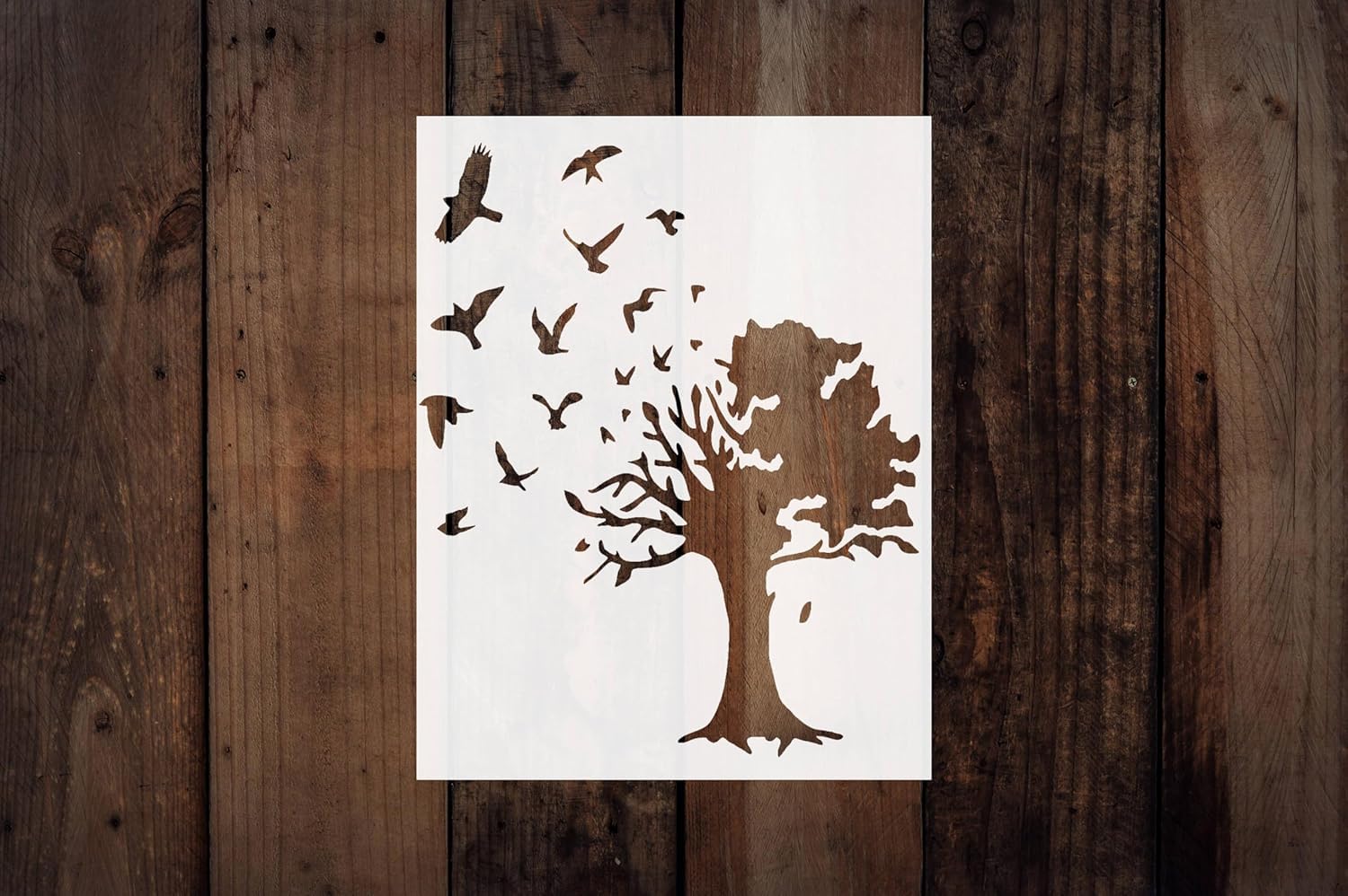 Tree with Flying Birds Stencil – 8.5x11 Inch Reusable Nature Stencil Template