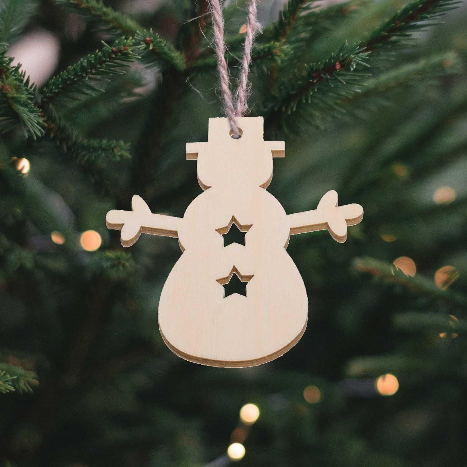 Haoser MDF Decorative Hanging orgnaments for chirtmas Craft, Unfinished Wood Cutouts Christmas Decoration DIY Crafts Wooden Christmas Tree MDF Christmas Ornaments - Haoser