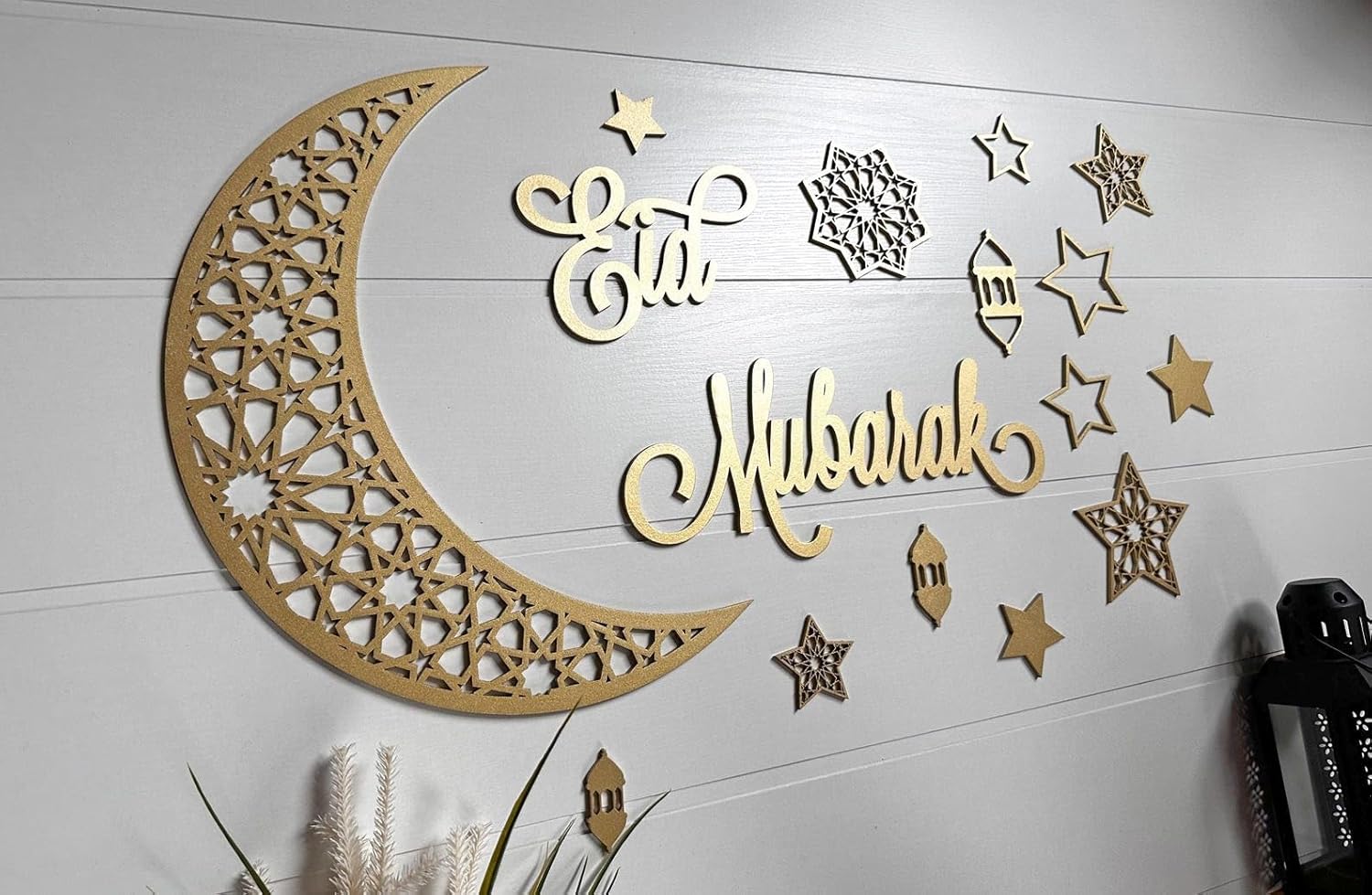 Set 1 Eid Mubarak Wall Decor| Ramadan Islamic Wall Art Moon Stars Lantern Decor | Muslim Home Decoration