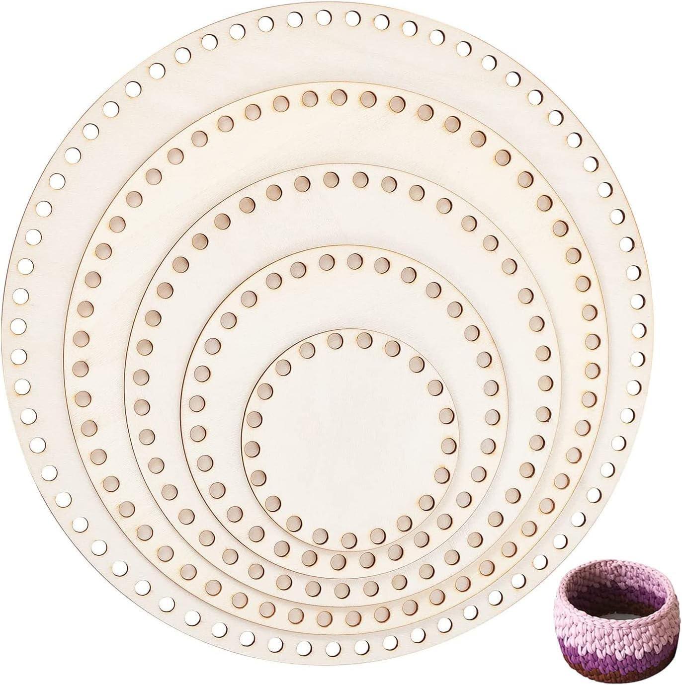 Haoser 2 Sizes Natural Wooden Basket Bottom, 7.8 5.9 Inch Circle Blank Crochet Basket Wood Base for DIY Basket Weaving Supplies Craft Making Home Decoration, Crochet Basket Wood Base. - Haoser