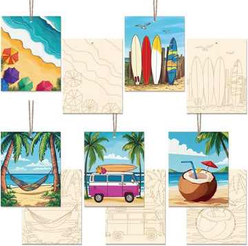 15 Pcs Wooden Beach Cutouts for DIY Craft | Unfinished Wood Slices 5.9 x 4.7 Inch