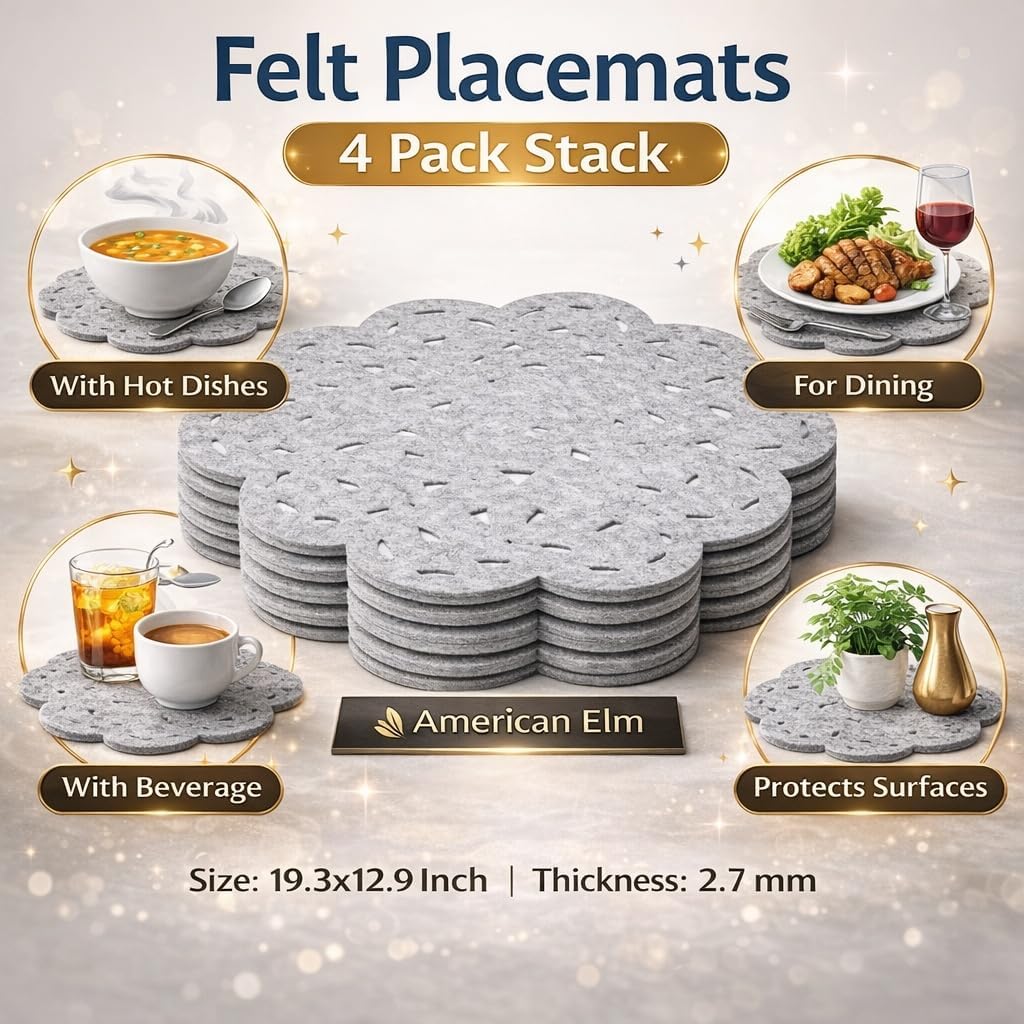 Set of 4 Cloud Shaped Felt Placemats for Kids | Soft Washable Grey Dining Mats