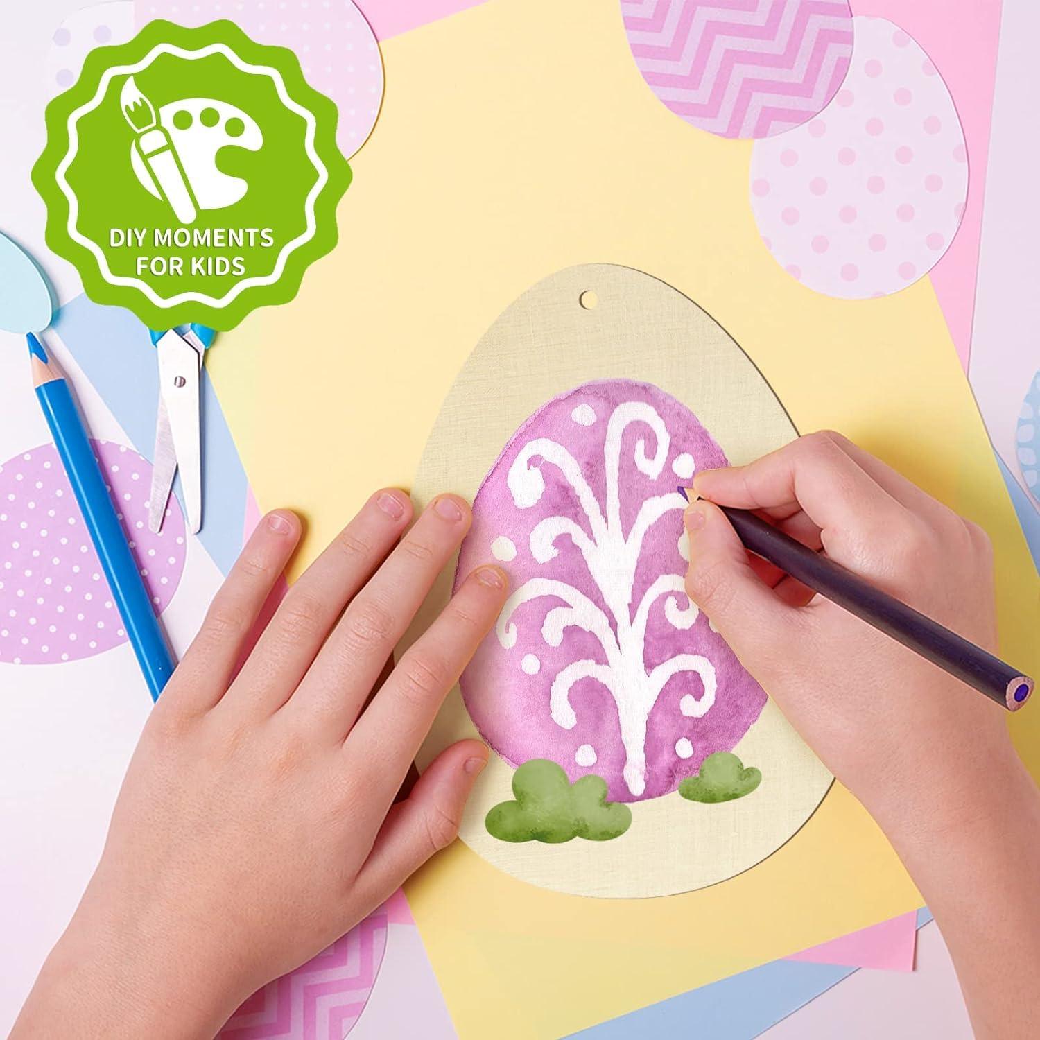 Curious Button 5 Pieces Unfinished Wooden Egg Style Hanging Ornament for DIY Home Decoration, MDF Cutouts, Perfect Wooden Cutouts for Home Decor, Charming Wooden Hanging Ornaments (7x5.1IN) - Haoser