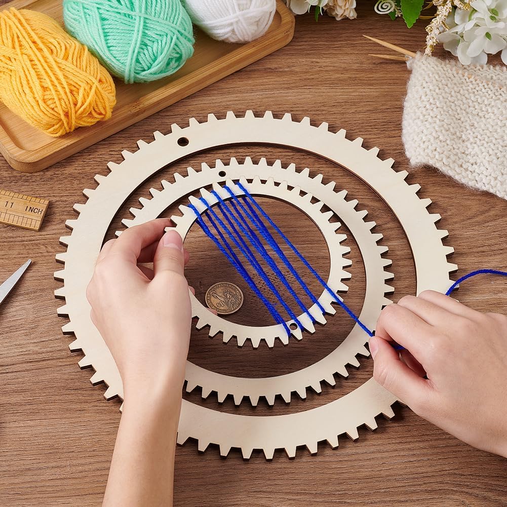 3 Sizes Wooden Weaving Loom Kit | 5/7.8/11 Inch Round Gear Shape DIY Knitting Looms for Wall Hanging Tapestry & Handmade Woven Crafts