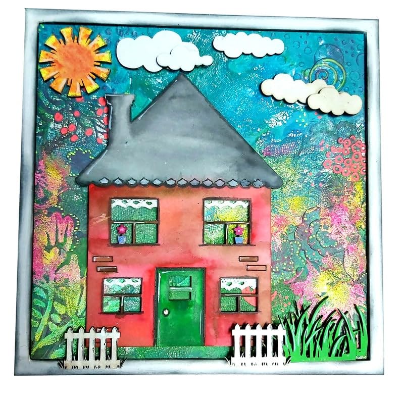 Pack of 10 Wooden House MDF Craft Shape | Pine MDF DIY House Cutouts for Art & Craft, Kids School Projects, Home Decoration, Unfinished Ornaments for Craft - 4 Inch