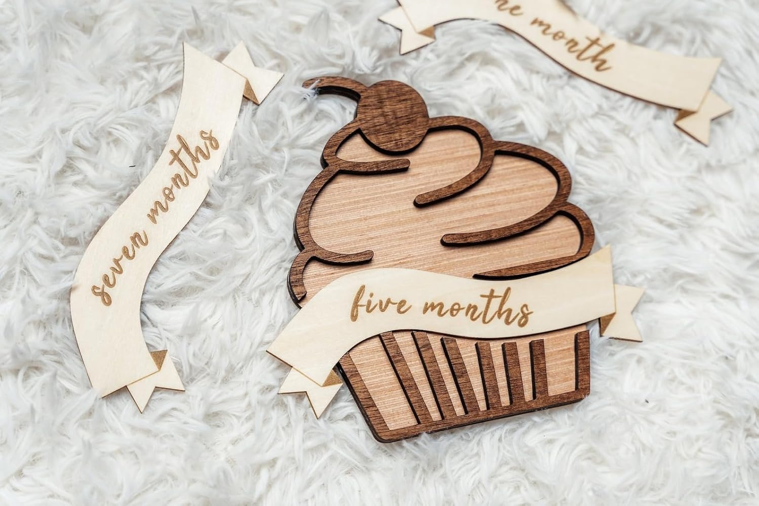 Wooden Baby Milestone Cupcake Set – MDF Monthly Photo Prop | Cupcake Board