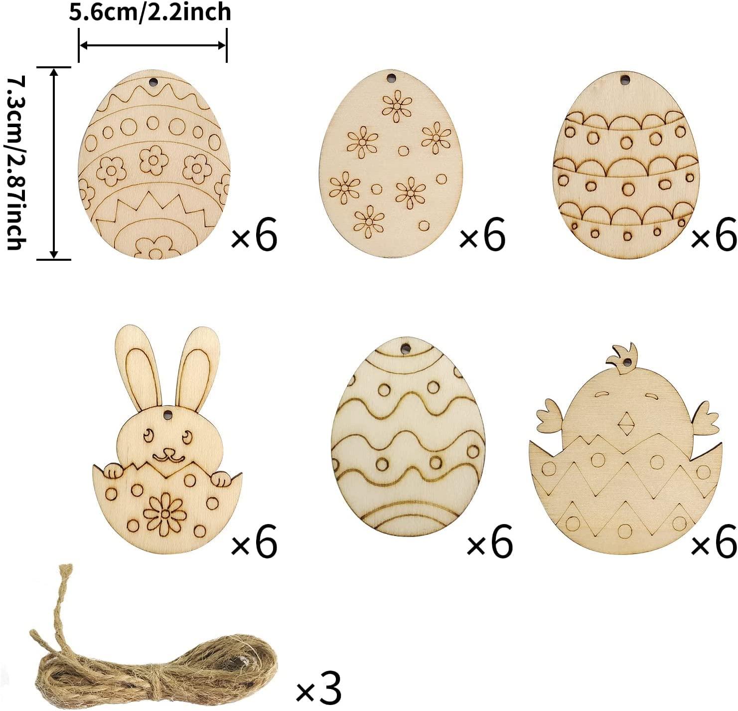 Haoser 12 Pieces Easter Egg Wooden Cutout Unfinished Wood Egg Slices Easter Wooden DIY Paint Crafts Hanging Embellishment with Twines for Easter Party Kids Painting Home Crafts Decorations Supplies - Haoser