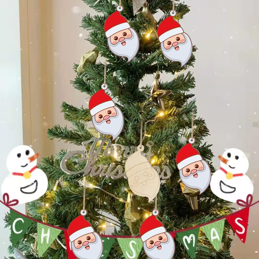 Haoser Christmas Santa Claus Wooden Craft Blank Wood Board Wall Art Unfinished Ornaments for Christmas Wedding Birthday Party Christmas Thanksgiving Day Decoration 12Pcs