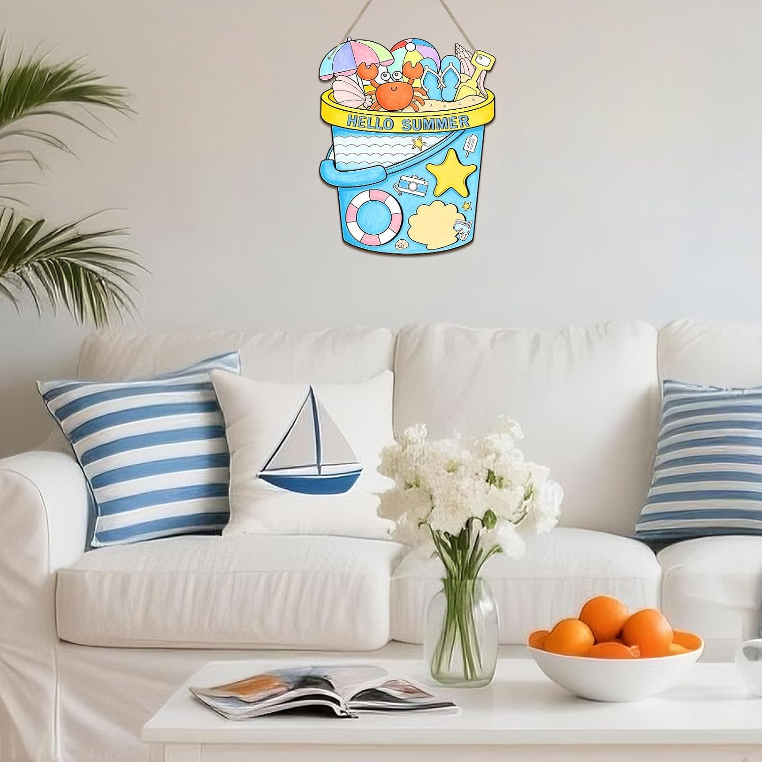 Paintable Summer Ornaments 3 Sets, Wooden Hello Summer Ornaments