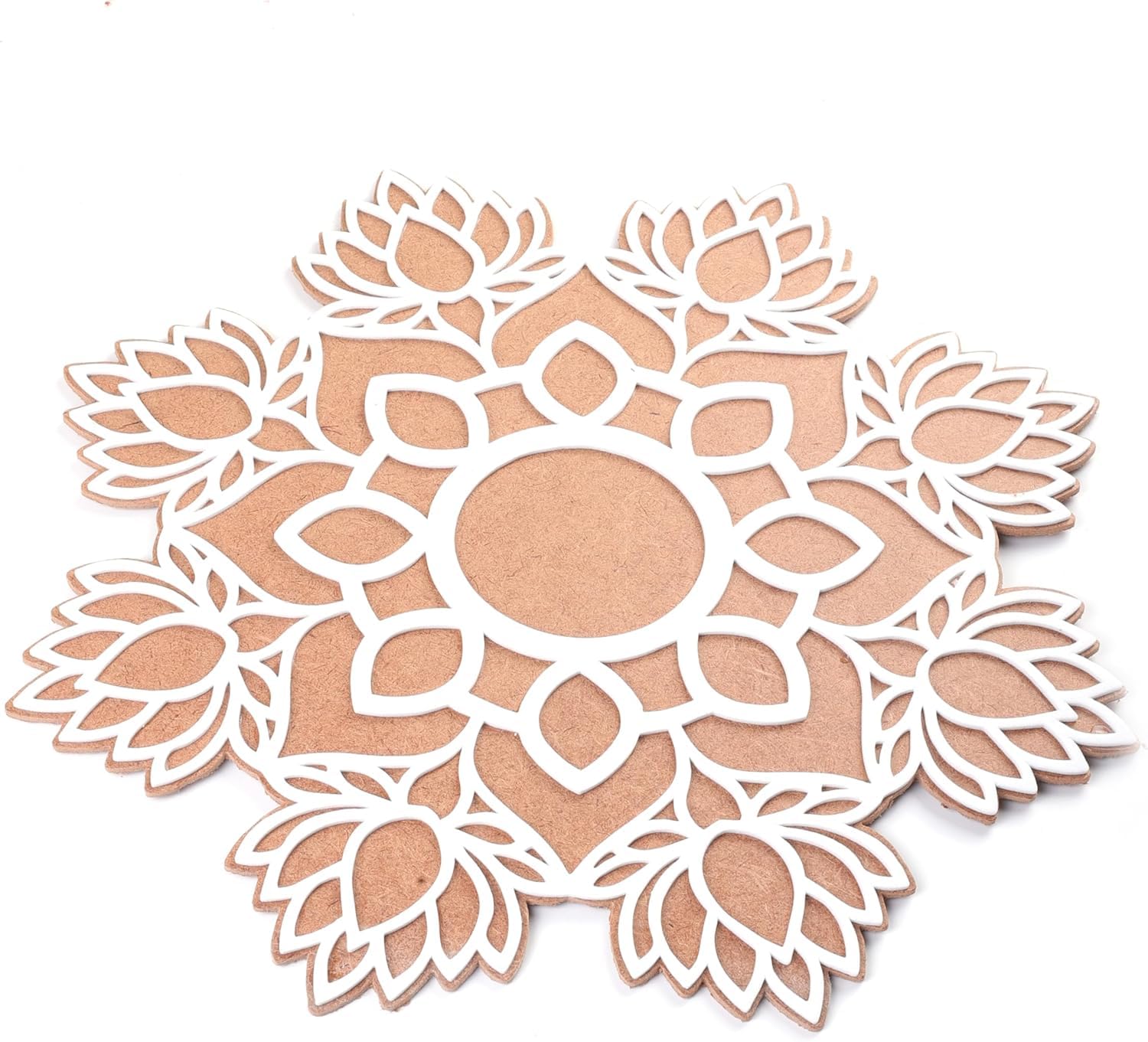 Wooden Rangoli Mat Lotus Design – 7.5 Inch MDF Readymade Flower Rangoli Board for Diwali Decoration